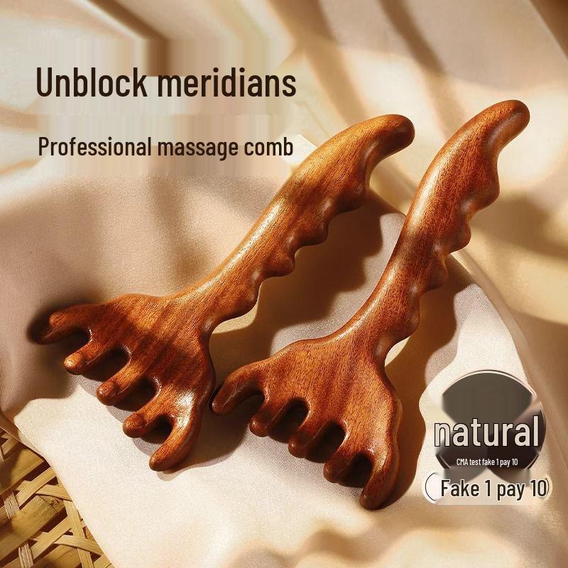 

Antler Gua Sha Sandalwood Massage Comb - Five-Claw Scalp and Head Therapy Tool
