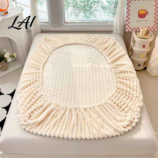 Plush Mattress Protector Velvet Fitted Sheet for Winter Warm Bottom Bed Deep Pocket with Pocket All-Around Elastic Fluffy Cover