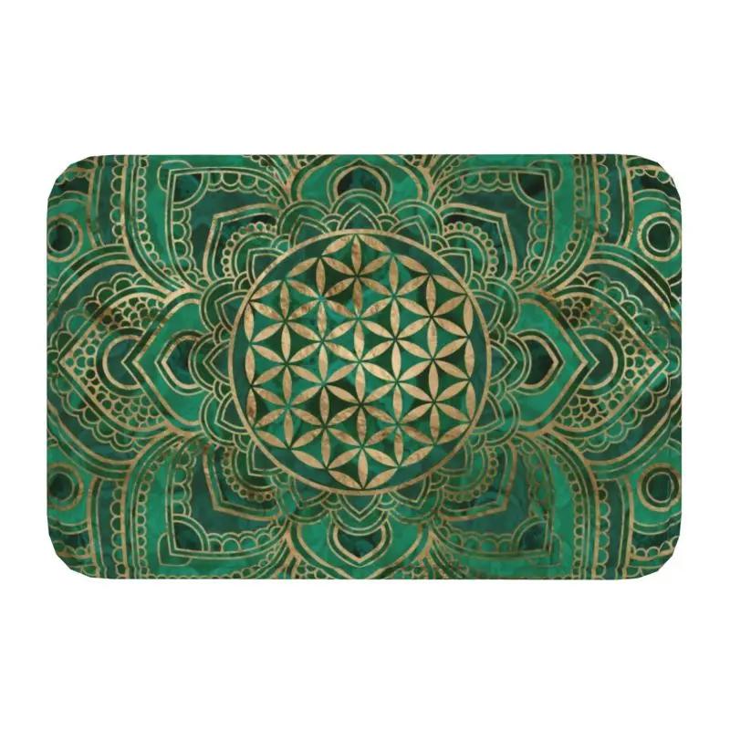 Metatron Cube with Merkaba and Flower of Life Front Door Mat Non-Slip Waterproof Interior Kitchen Bedroom Rug