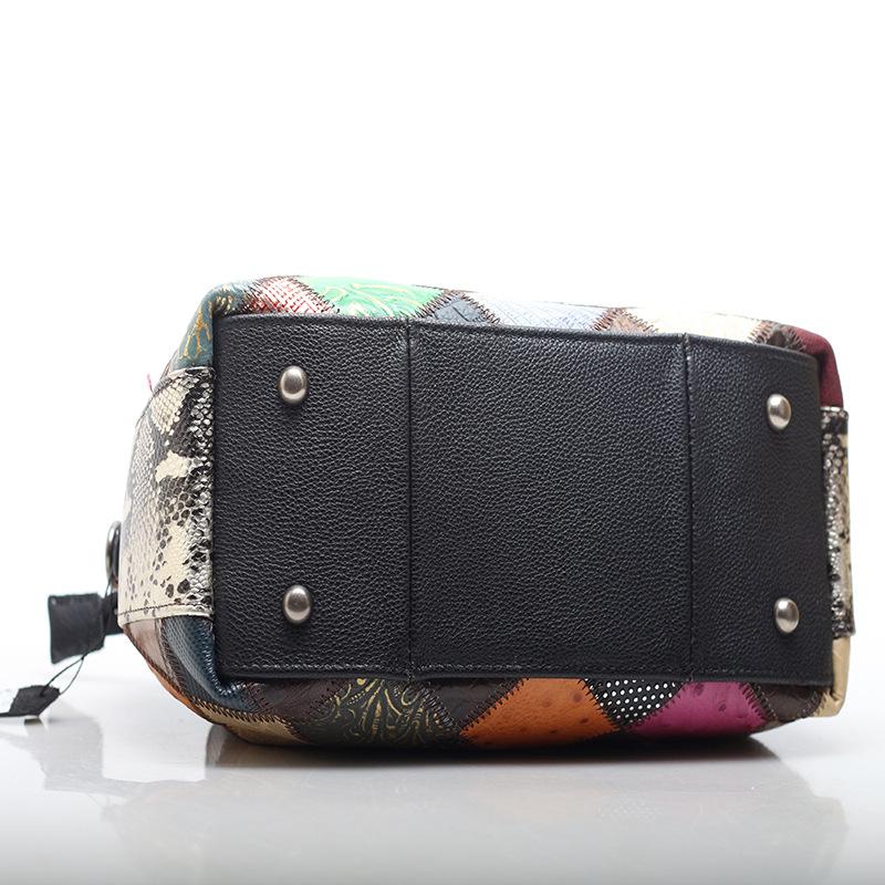 Retro Trend Large-Capacity Women'S Handbag Color Rhombus Messenger Women'S Bag Genuine Leather Shoulder Messenger Bag