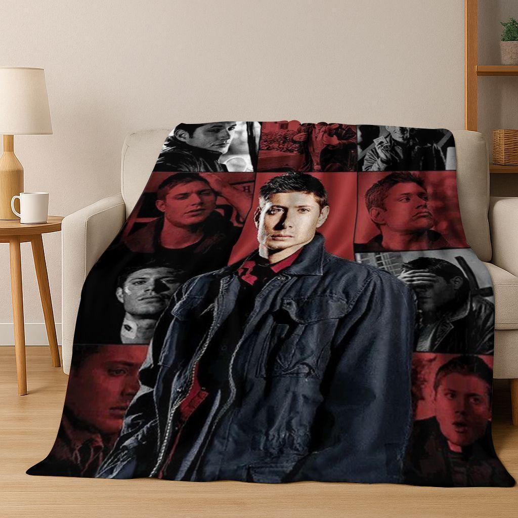 SPN Supernatural Dean Sam Winchester Castiel Flannel Blanket,Cozy Soft Throw Blanket for Home Bedroom Bed Sofa Cover Kids Gift