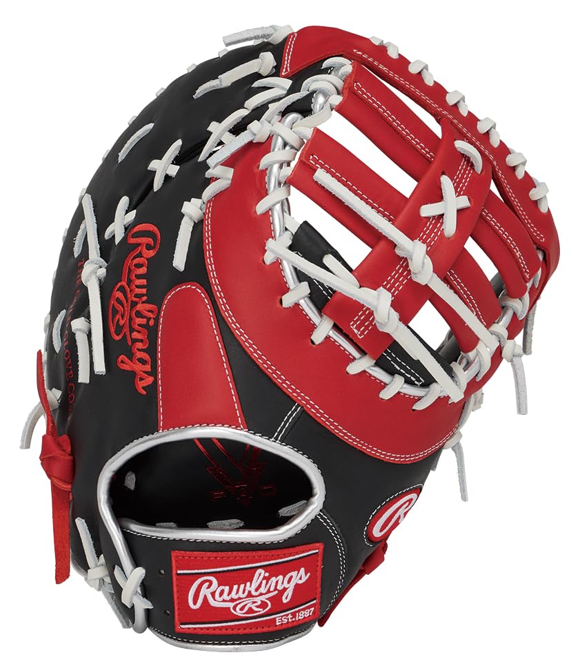 Rawlings HYPER TECH COLORS Baseball Glove for Catcher and First Throw Men's (GS5FHTC3ACD) Base, Black/Scarlet, 12.5 inches, Right-Handed