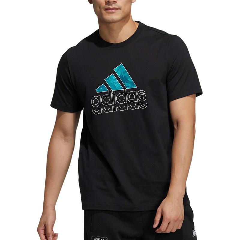 Adidas T Shirts Men's Black Crew Neck Moderate Straight Fit HE9912