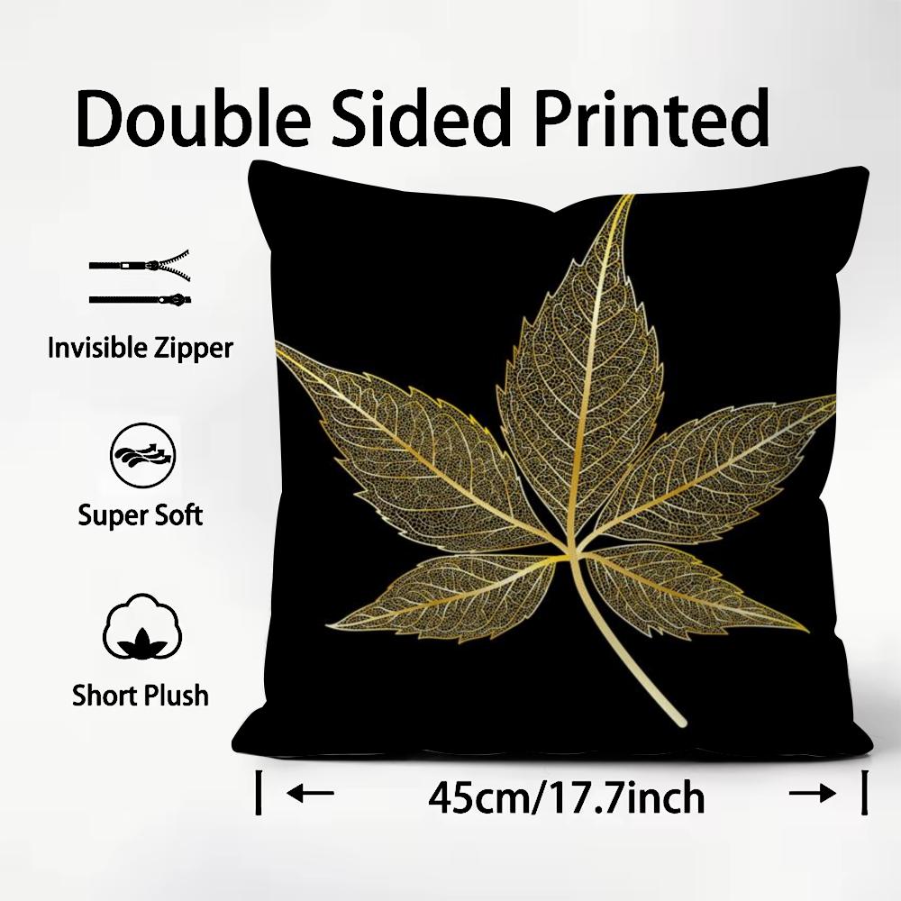 Golden Leaf Branch Pattern Cushion Cover Plush Fabric Soft DoubleSided Printed Sofa Warm Winter Home Child Gift Pillow Case