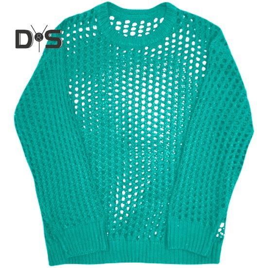 

Чоловічий порожній верх із сітчастої сітки, однотонний круглий виріз, вільний клубний одяг з довгими рукавами, хіп-хоп, прозорий еластичний пуловер для вечірки 2XL ціан