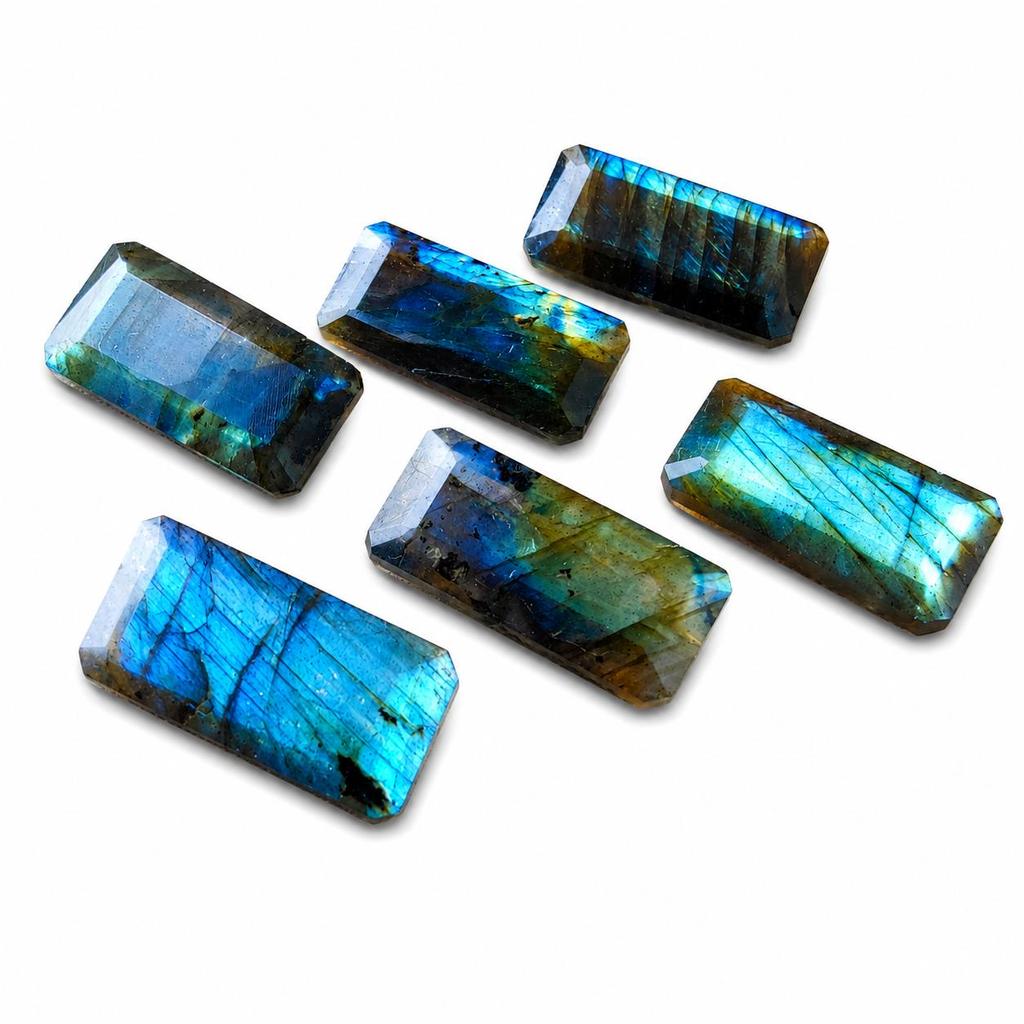 Blue Flash Labradorite Emerald Cut Faceted Cabochon | AAA Quality Calibrated Gemstone for Jewelry Making