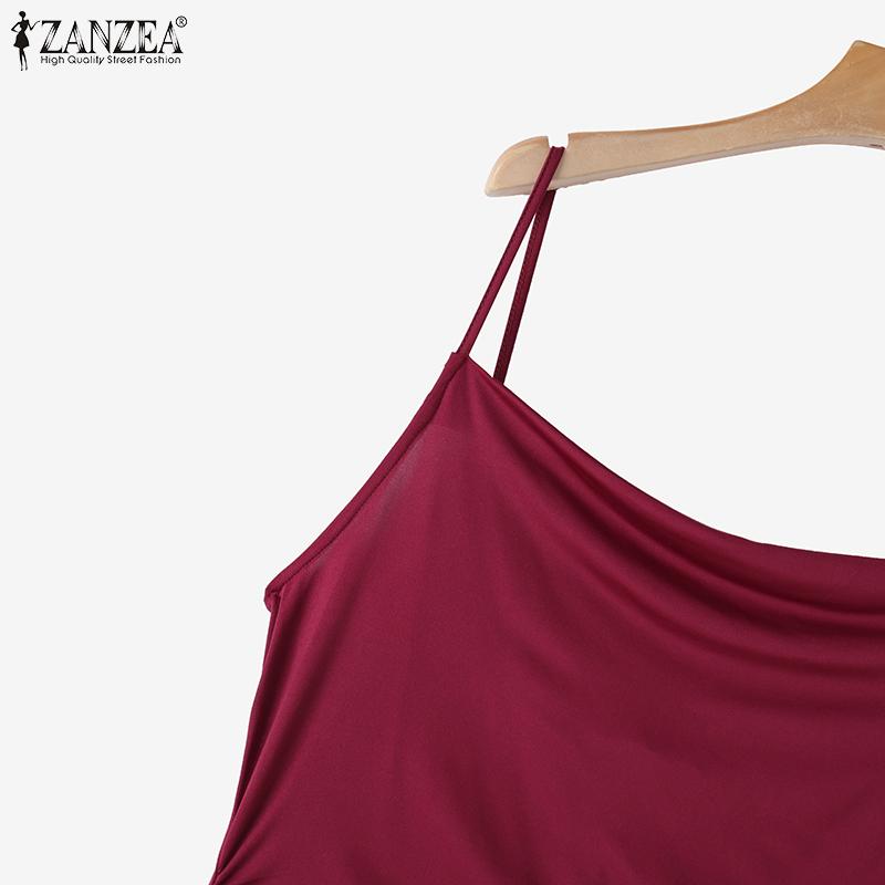 ZANZEA Rochie Lungă Elegantă de Damă cu Gât Drapaj, Sexy, fără Mâneci, Tip Slip