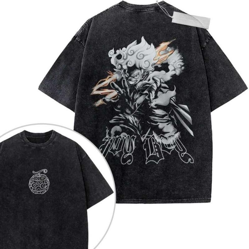 Oversize Vintage Washed One Piece T Shirt Boa Hancock and Jewelry Bonney Purple Pattern Anime Print Streetwear Casual Daily Wear