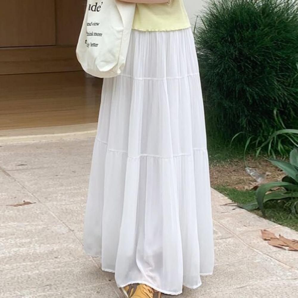 Navava Women S Cool Lovely paStel Shirring Pleated Long Skirt nS501