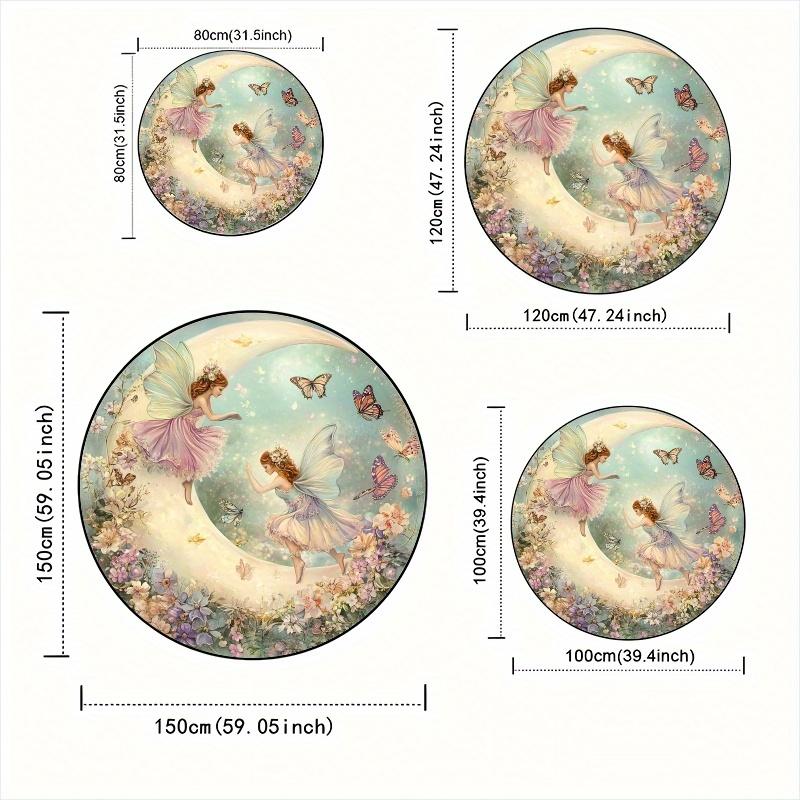 1pc Enchanted Fairy&Butterfly Round Floor Mat-Non-Slip Machine Washable 100% Polyester,Whimsical Floral Design for Living Room Bedroom Study
