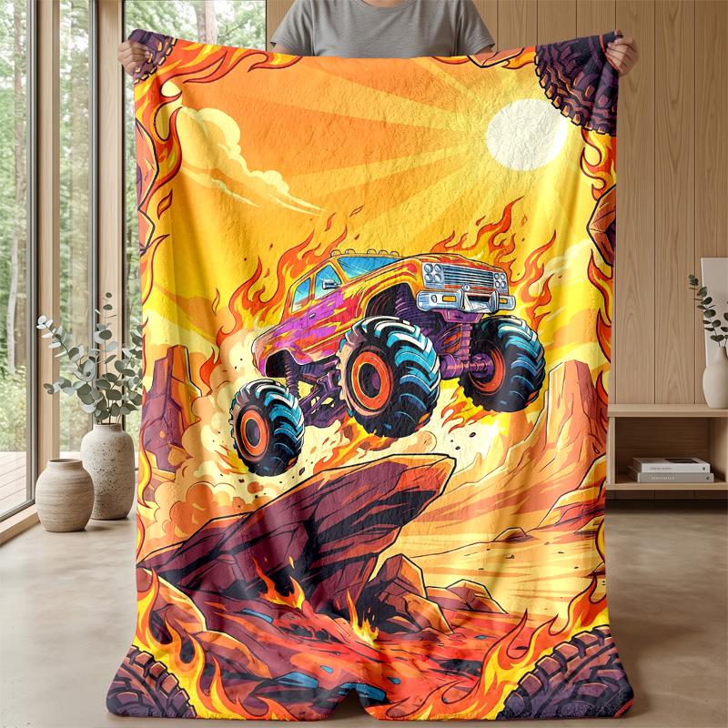 Fiery Truck Express Theme blanket Lightweight Warm Flannel Blanket Decorative Throw Blanket for Home Decoration