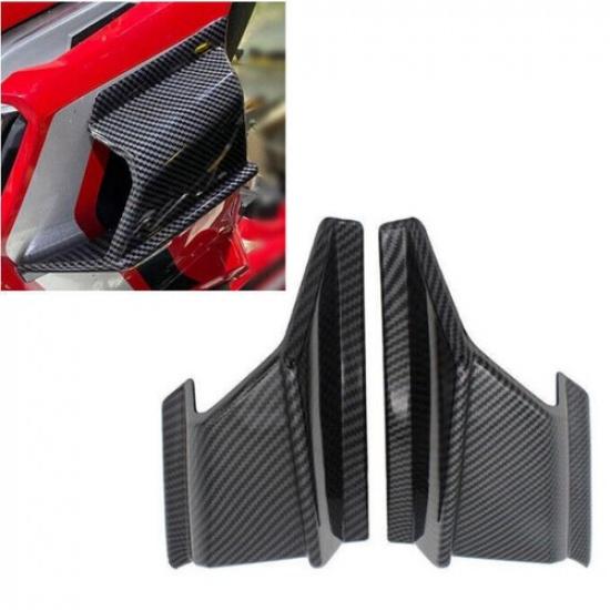 Motorcycle Front Fairing Side Winglet Wind Fin Spoiler Kit Glossy Carbon Fiber