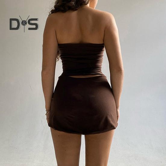 Zweiteiliges Rock-Set für Damen, trägerloses Bandeau-Tube-Crop-Top und figurbetontes Minirock-Set, Sommer-Club-Outfit