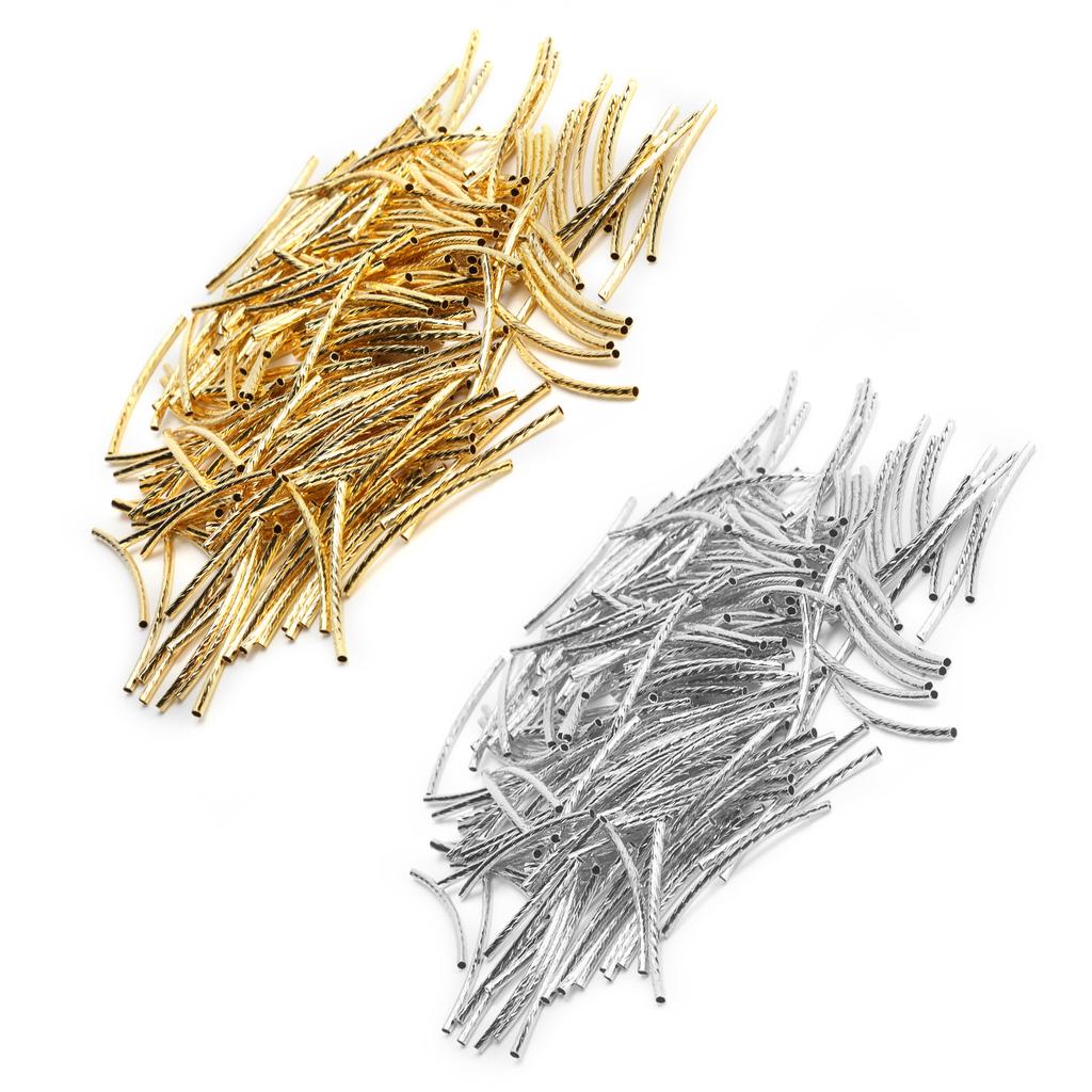 200 Stück gebogene Nudelrohr-Abstandsperlen, lang, schlank, gedreht, DIY-Schmuckherstellungszubehör