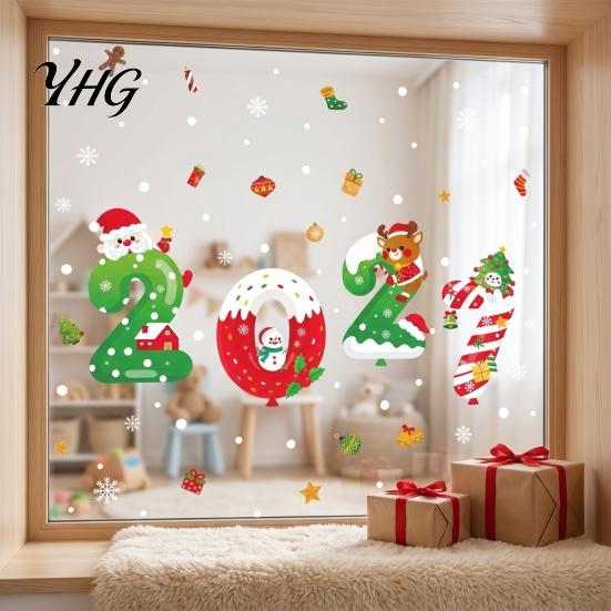 Santa Claus Snowman Elk Decals 4 Sheets 2027 Christmas New Year Window Clings, Double Sided Static Sticker with Event Scene Accessories Reindeer