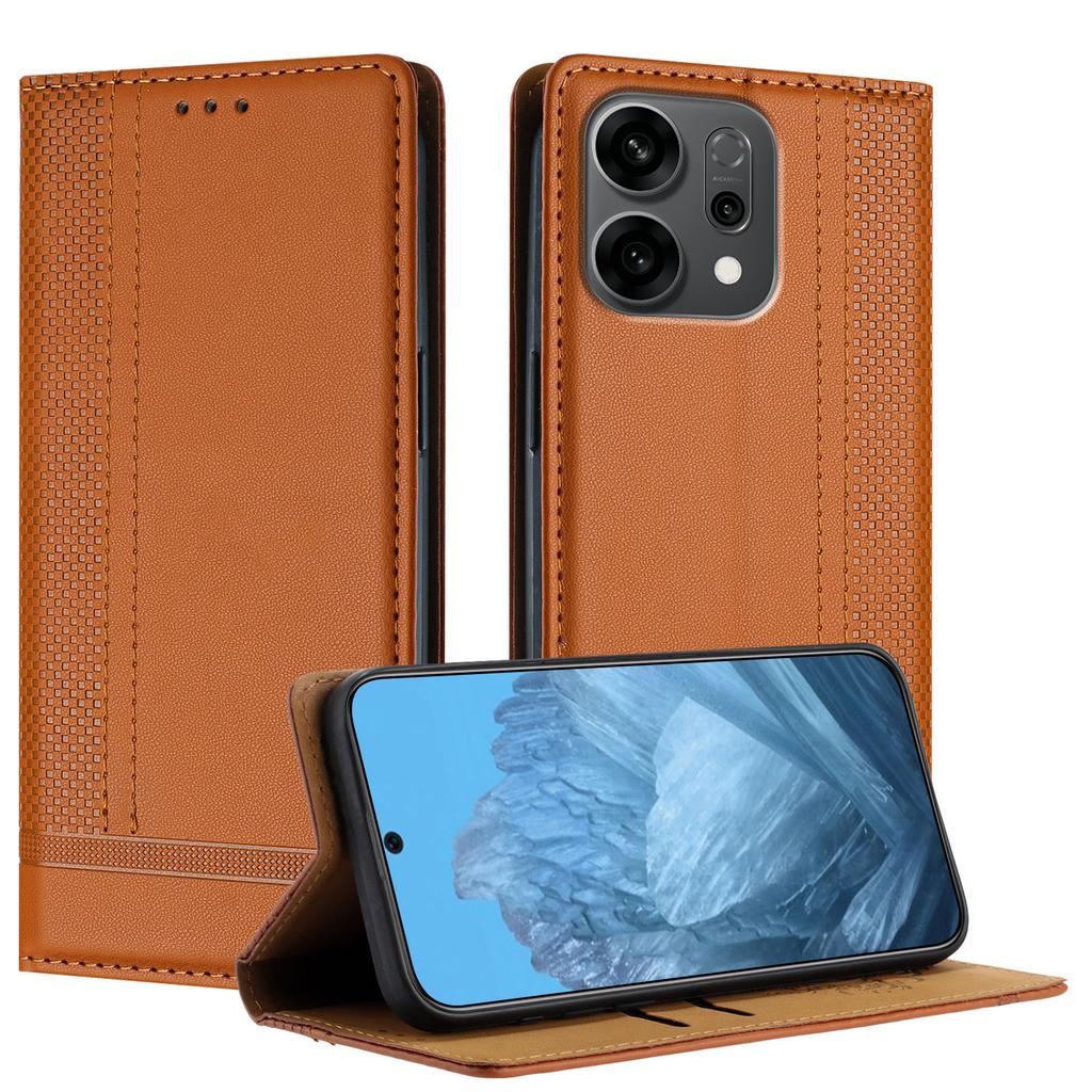 For Oppo Reno14 5G (China)/Oppo Reno14 5G (Global) Case L-Shaped Grid Pattern Leather Stand Phone Cover with Card Slots