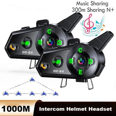 Motorcycle Helmet Intercom Bluetooth 5.3 Headset 1000M Wireless Interphone Communicator Riding Communication for 6 Riders Waterproof Music Player