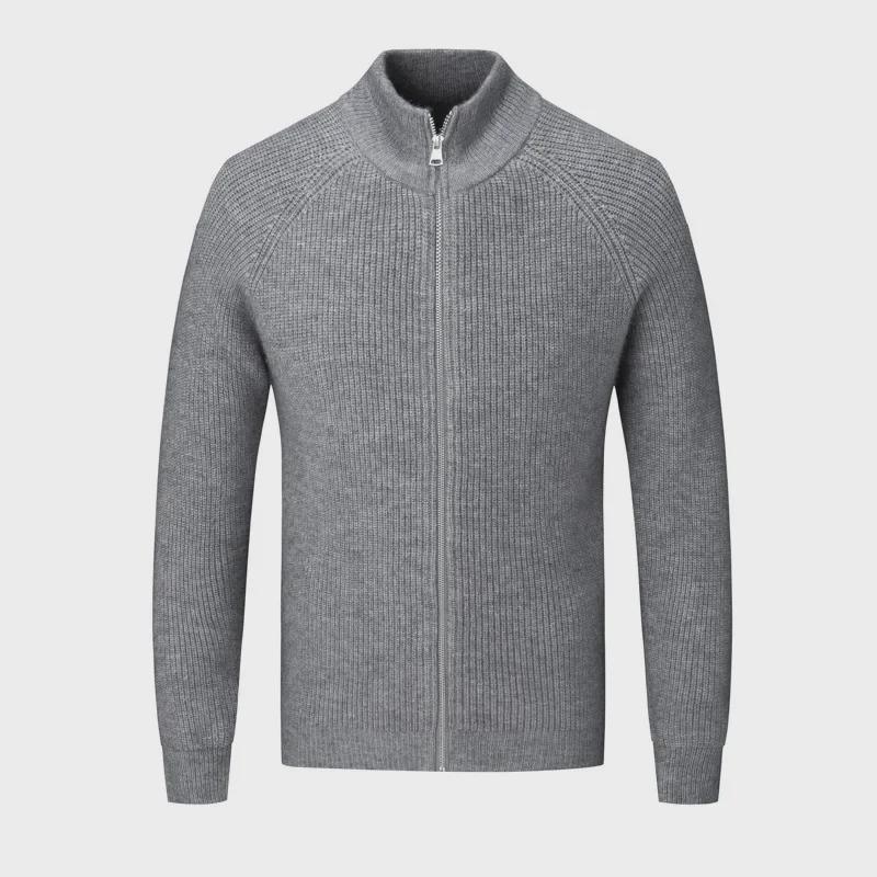 Cardigan tricotat pentru bărbați de toamnă cu guler stand și croială slim fit - Stil coreean