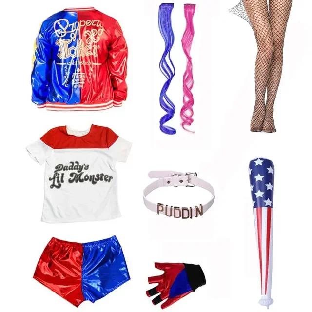 Girls Harley Squad Monster Shirt Quinn Costume Printed Jacket Shirt Pants Gloves Suicide Quinn Cosplay Halloween Costume