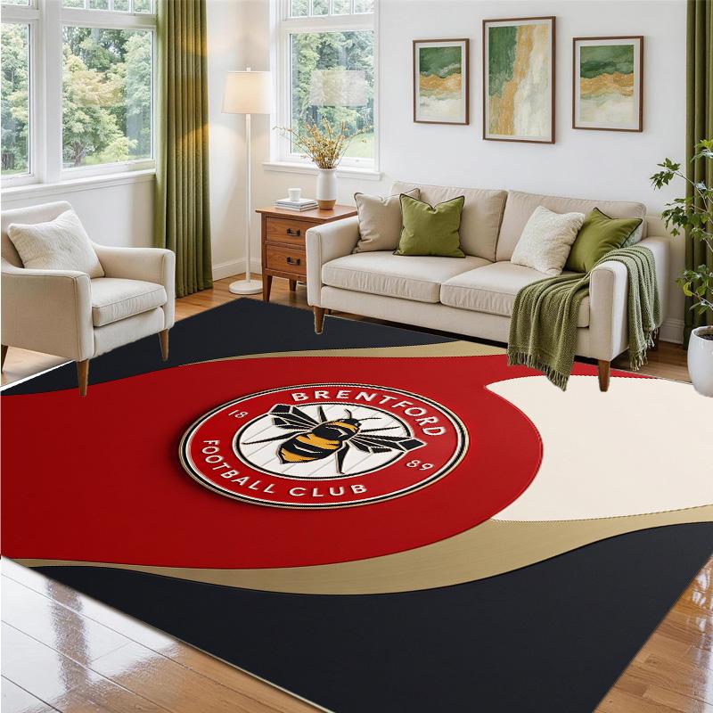 Brentford Football Design Crystal Velvet Rug Soft Decorative Mat for Bedroom Entrance