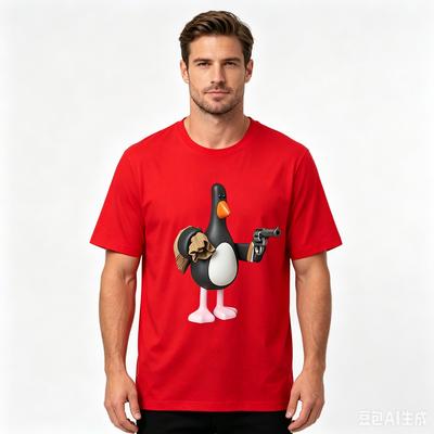 Cotton Funny Feathers McGraw Penguin With Gun Graphic Unisex Red TShirt Cartoon Movie Short Sleeve Casual Tee