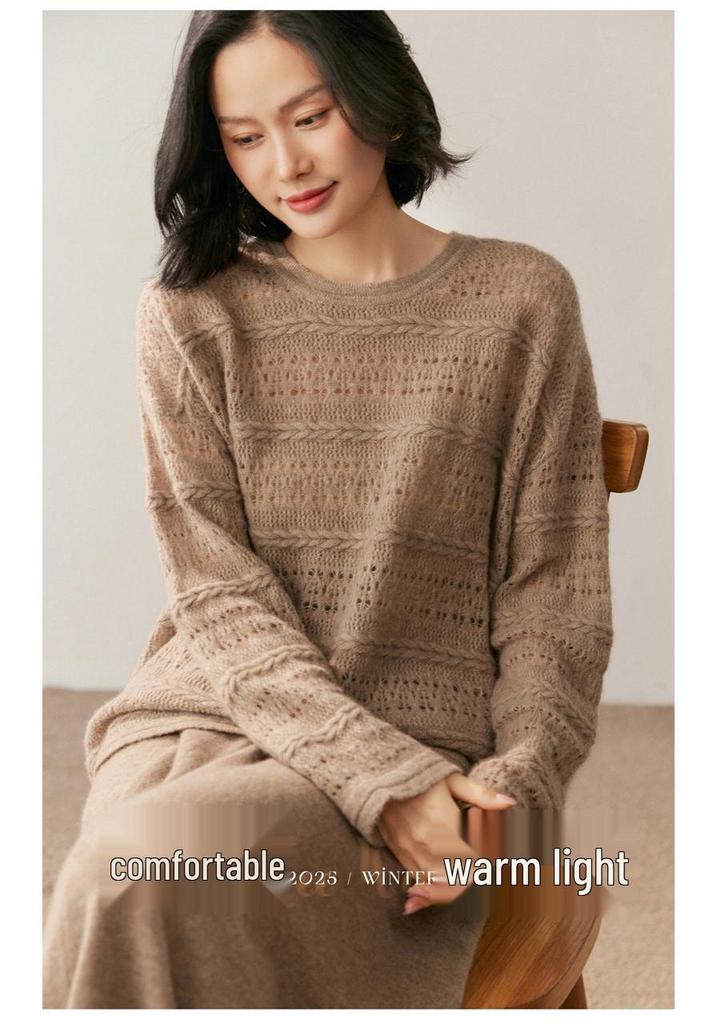 Women's Cashmere Round Neck Pullover Sweater - Fashionable and Warm for Autumn and Winter