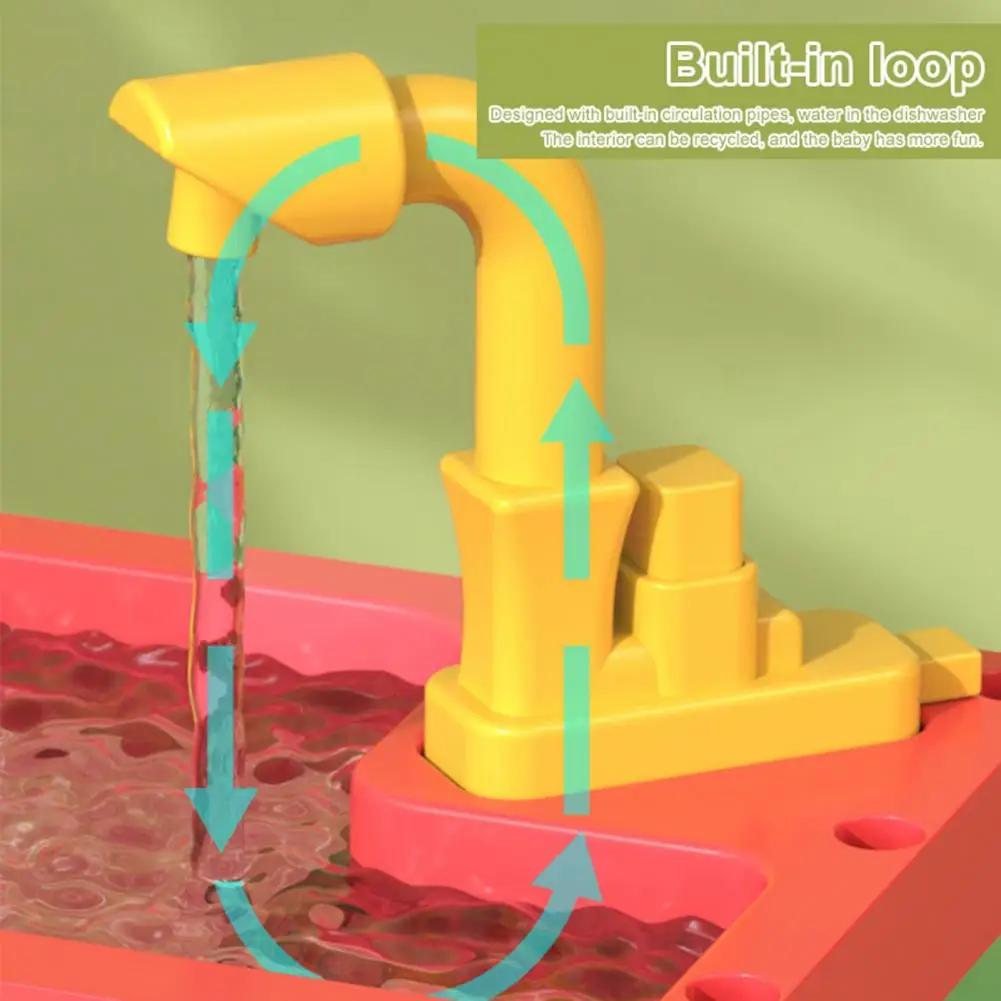 Table de Lavage de Vaisselle Non Toxique pour Enfants Cuisine Jeu de Rôle Robinet Cycle de Sortie Eau de Recyclage Kit d'Évier Électrique Jouets en Plastique pour Enfants Cadeaux