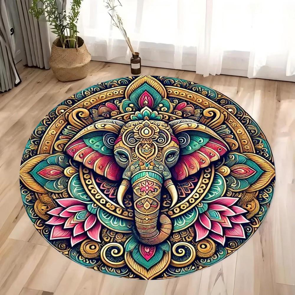 Mystic Blue Evil Eye Mandala Round Area Rug, Soft Non-Slip Indoor Outdoor Floor Mat for Living Room and Bedroom Decor