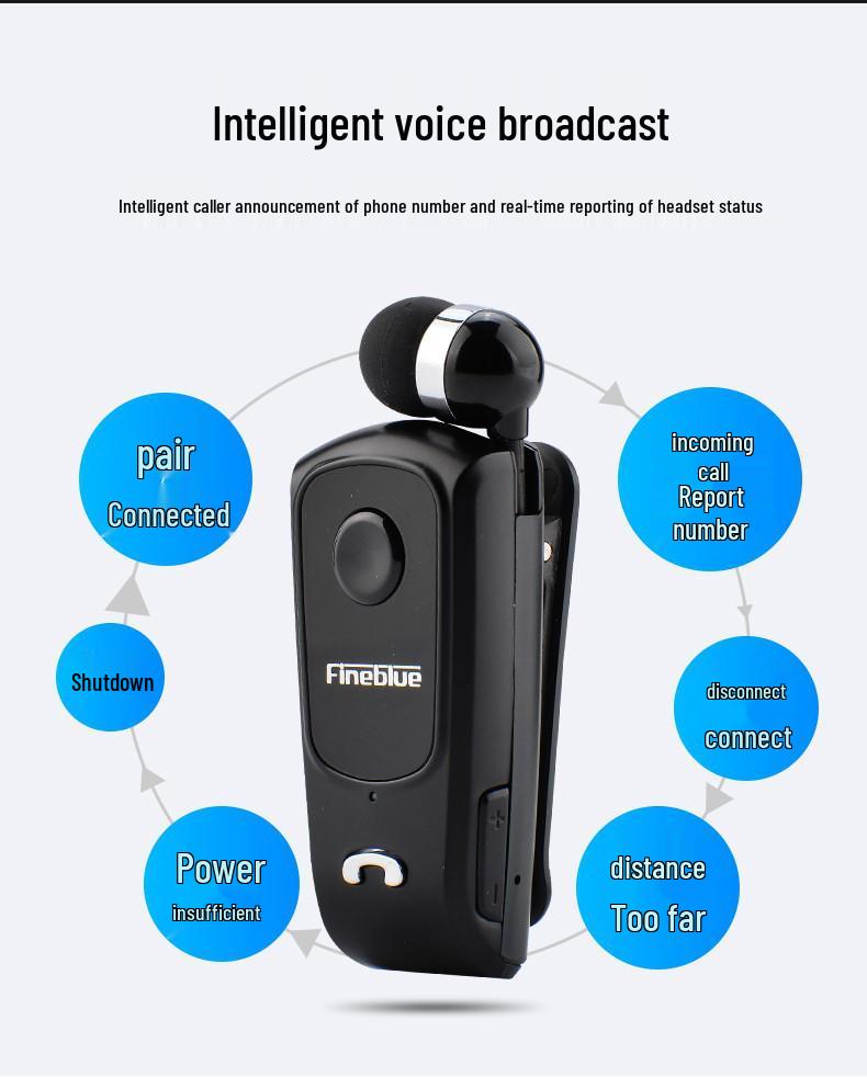 Jialan F920 Retractable Bluetooth Earphone, Wireless Fast-Charge, Clip-On Design for Business and Gaming