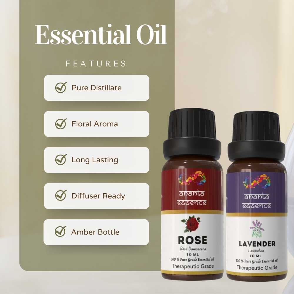 Rose & Lavender Essential Oil Combo for Aromatherapy & Home Fragrance | Essential Oils for Diffuser & Soap Making