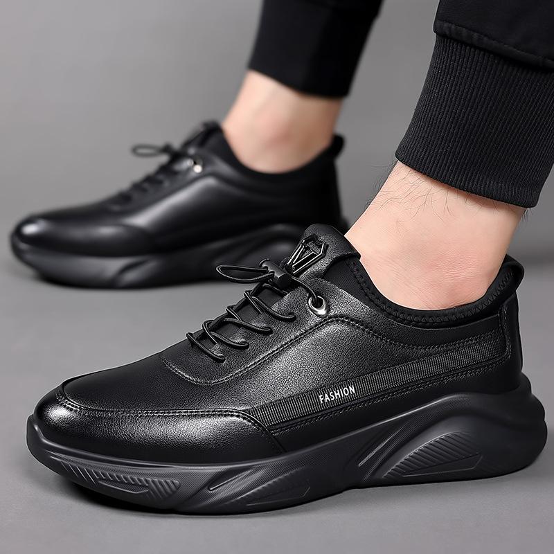 Men's Shoes 2024 Autumn Trendy Sneakers Soft Sole Breathable Black British Men's Outdoor Casual Sports Leather Shoes Size 38-44