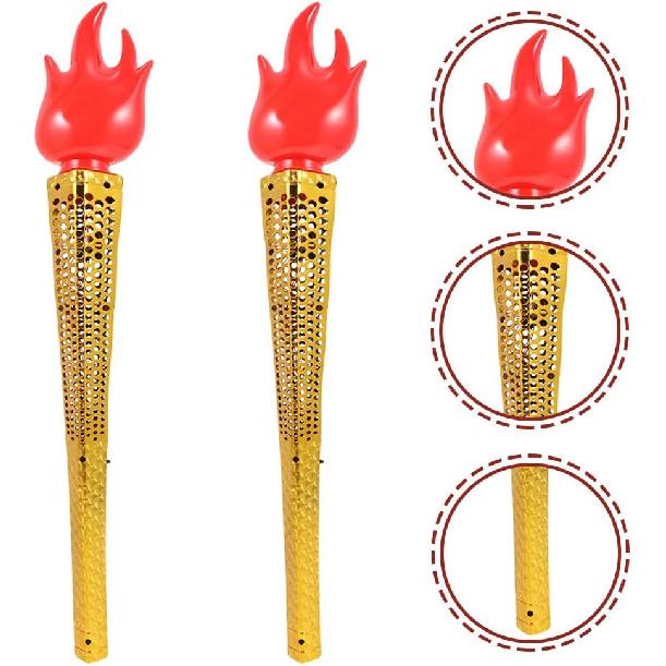 Glowing Torch Prop - 2PCS Plastic Fake Torch Luminous Torches for Games Sports Competition Cosplay Themed Party Kid Tool