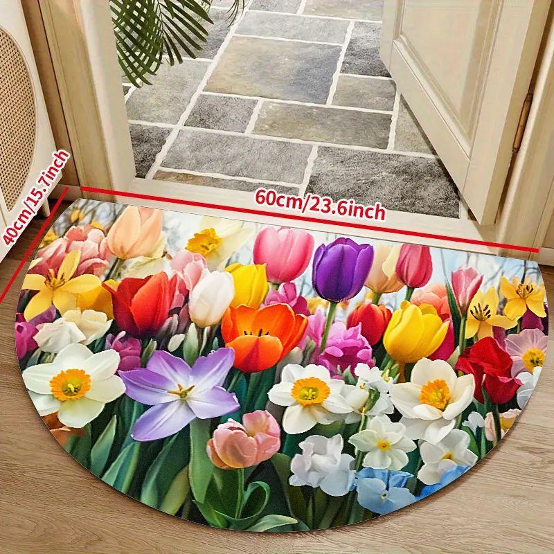 1Pcs Tulip & Daffodil Semi Circle Welcome Doormat Non-Slip for Outdoor Patio Porch Kitchen Bathroom Entryway Floor Mat