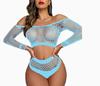 Women's Sexy Black Fishnet Two-Piece Lingerie Set with Removable Pieces