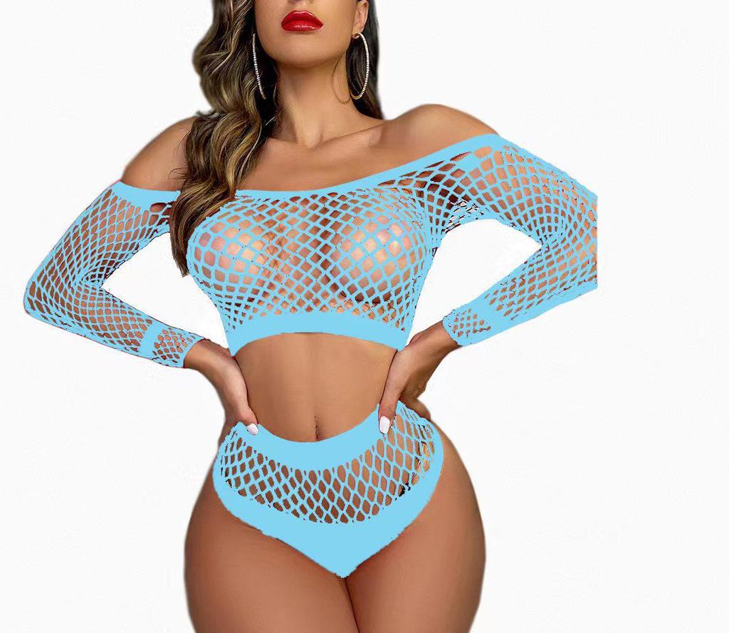 Women's Sexy Black Fishnet Two-Piece Lingerie Set with Removable Pieces