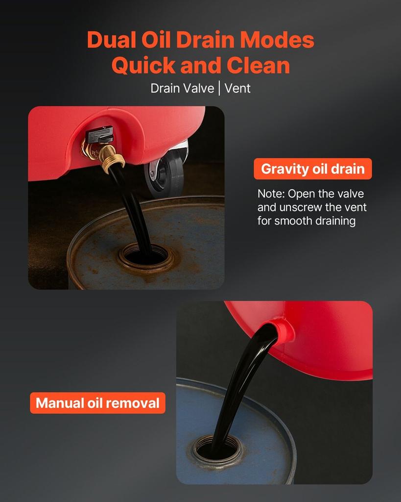 68L Waste Oil Drain Tank, Industrial Fluid Drain Tank with Adjustable Funnel Height, Portable Oil Drainer with Wheels, Fluid Fuel Transfer Drainage