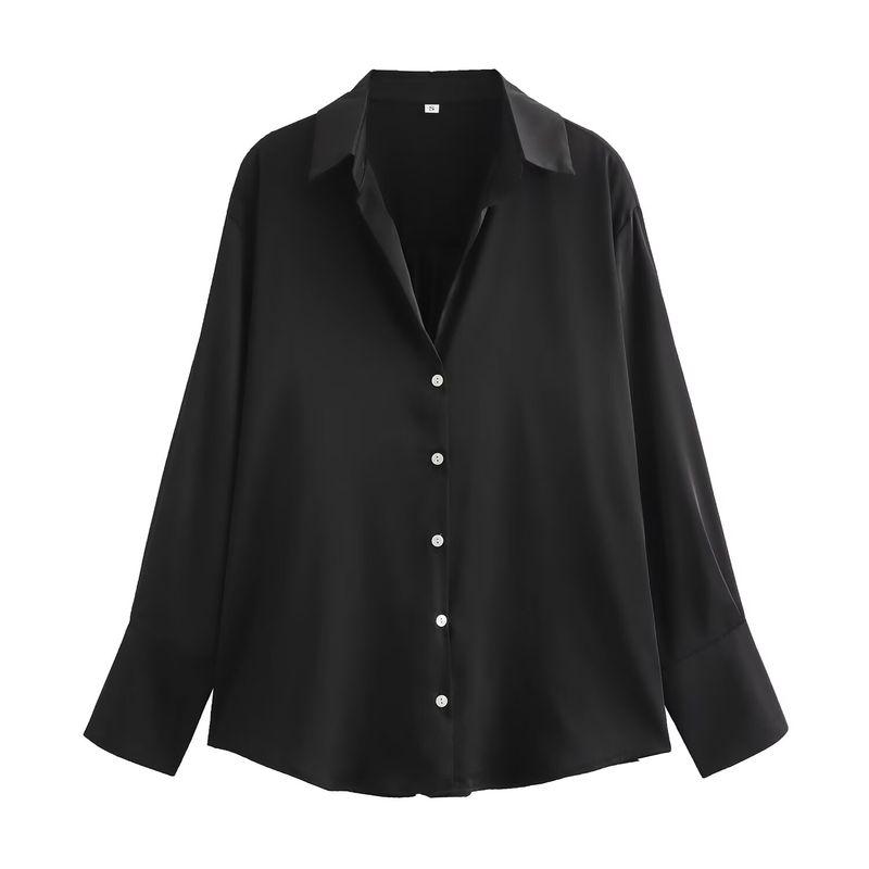 Kaslead New Arrival Women's Fashion Style Stylish Simple and Versatile Silk Satin Texture Classic Shirt 8741036