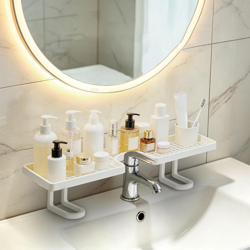 Bathroom Sink Shelf Over Faucet U-shaped Washbasin Storage Rack 19.69 Inch No-Drill Quick Drainage Over The Bathroom Sink Shelf