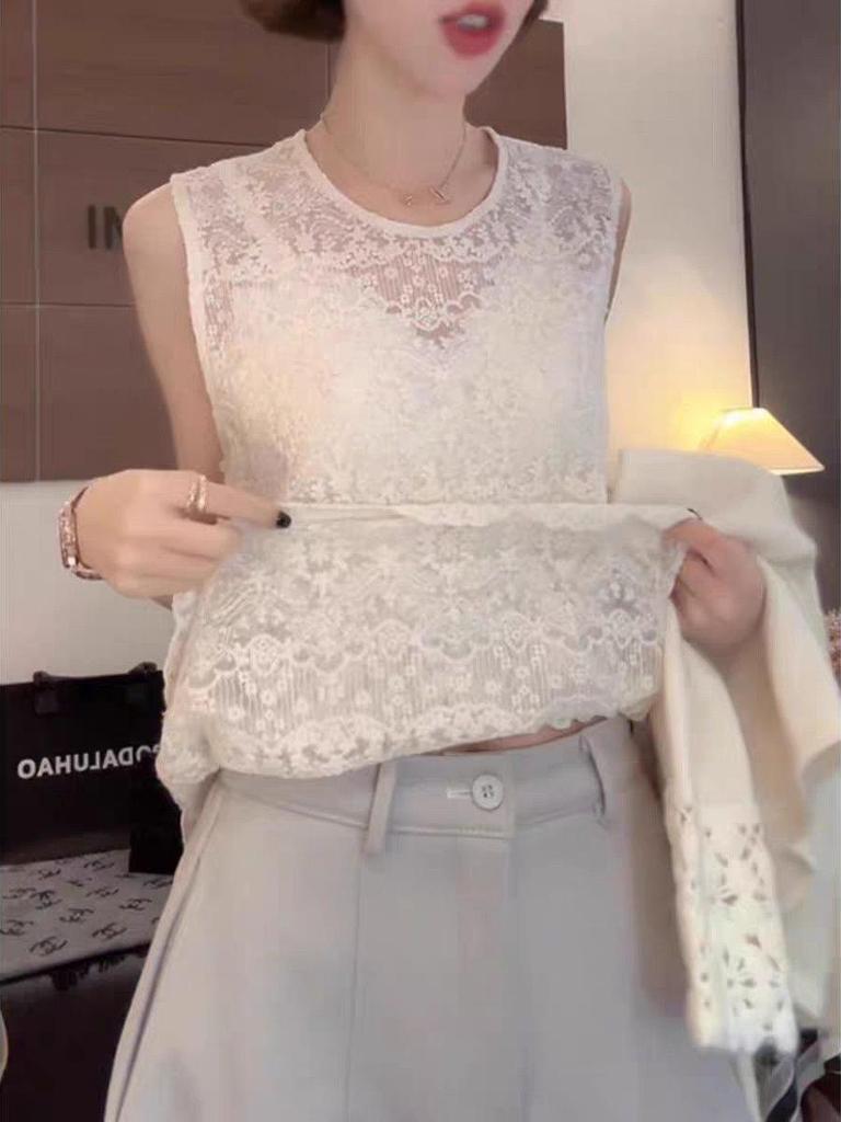 Κορεάτικο Δαντελωτό Κροσέ Αμάνικο Τοπ Dongdaemun - Γυναικείο Κομψό Πουκάμισο για Layering