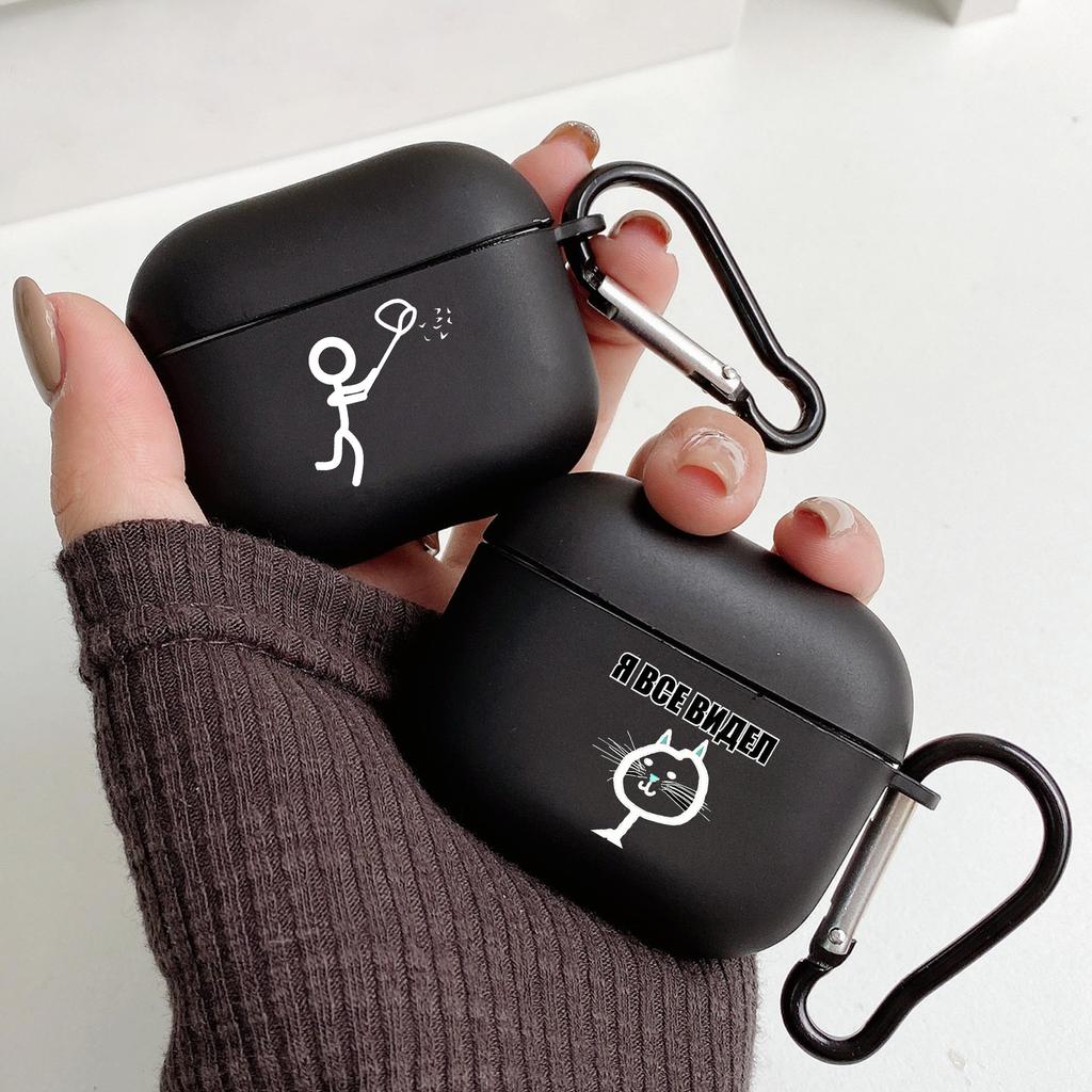 funny Cute Cartoon Matchman With Hook For Airpod Pro 3 Pro2 Black Cover Soft Silicone Case for Apple Airpods 2 1 Earphone Cases