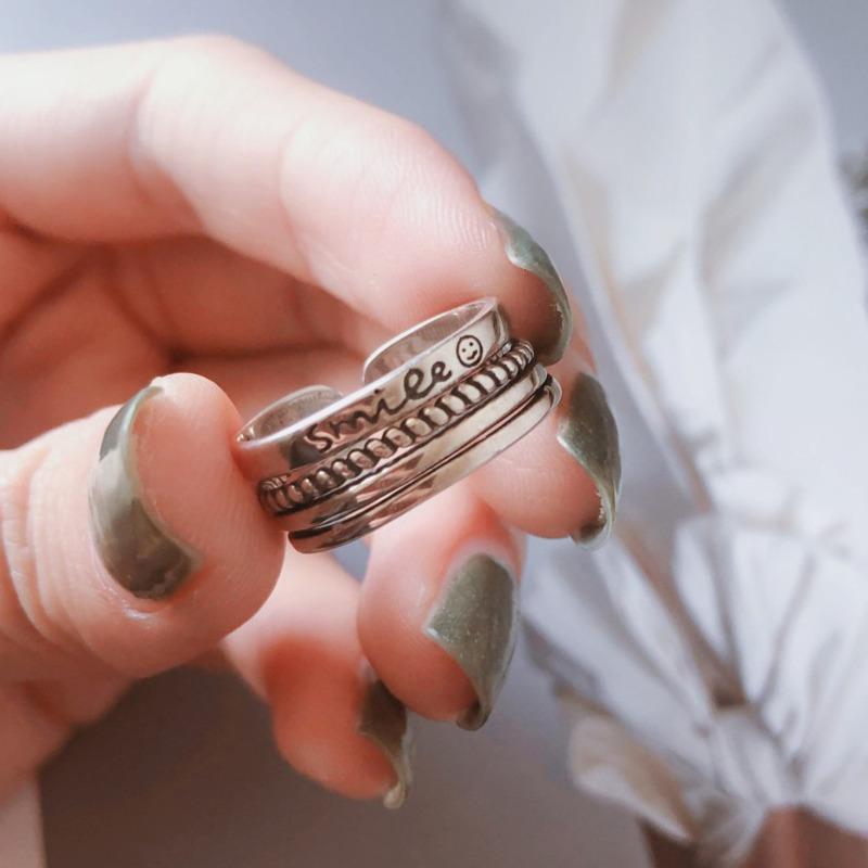 

BELLA BOX Корейский белый медный ретро материал улыбающееся лицо цепочка скрученная коса указательный палец набор кольцо открытое кольцо женщина Opening Adjustable10 белый