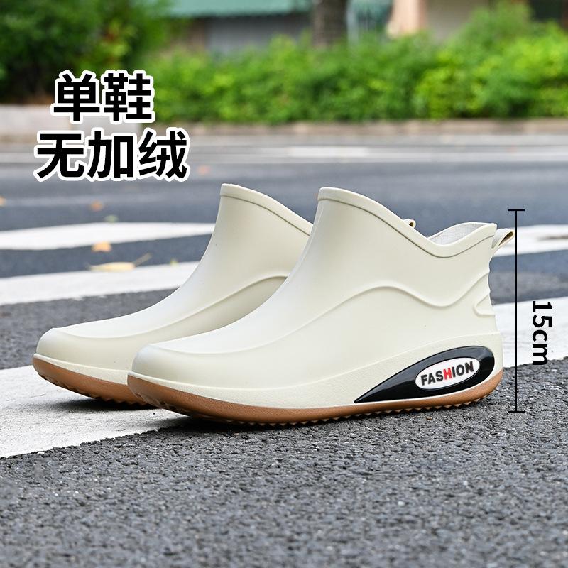 Winter fixed velvet warm waterproof glue shoes trendy men's short rain shoes wading short boots outdoor men's rain boots warm cotton shoes