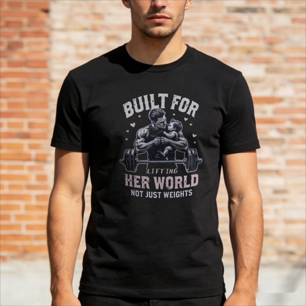

Built for Lifting Her World Not Just Weights Graphic TShirt Gym Dad Meme Funny Tee Father Day Gift Shirt Men Cotton Short Sle... S разноцветный