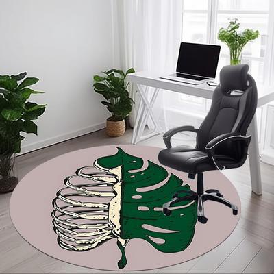 1pc Ribs Leaf Office Round Area Rug, Under Office Chairs Bedroom Living Room Home Decor, Room Deco