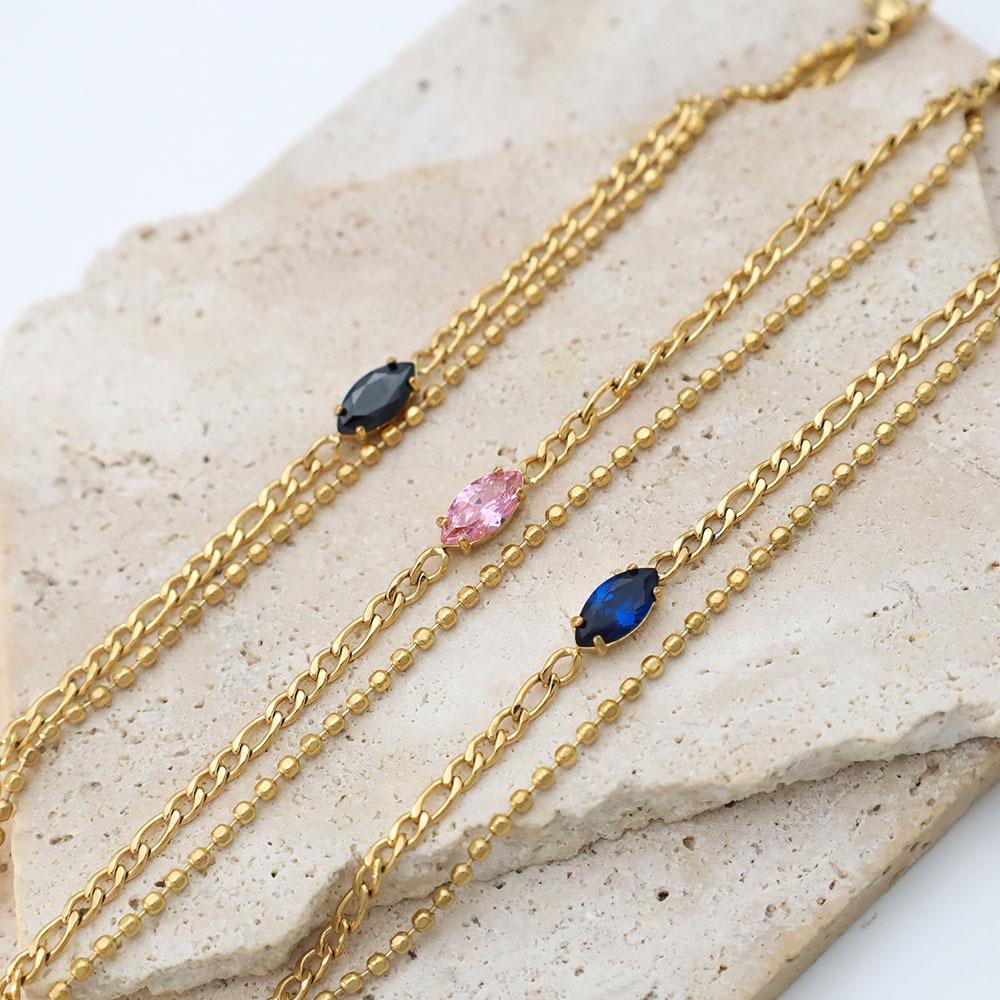 Stylish And Simple Double-Layer Chain, Rhombus Zircon Bracelet, Girls' Exquisite And High-End 18K Titanium Steel Jewelry.