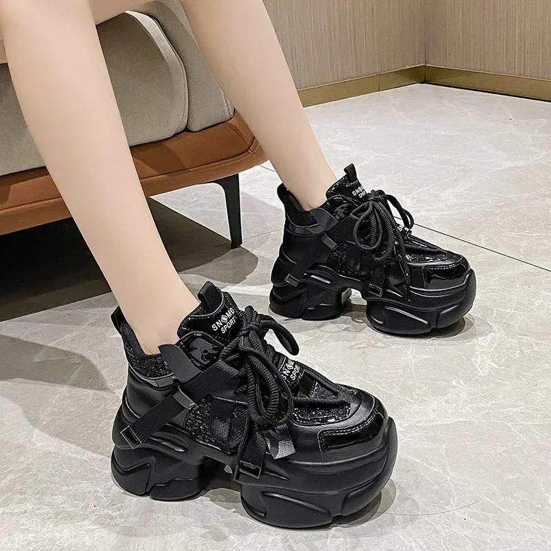 Модні Зимові Жіночі Масивні Теплі Хутряні Кросівки 8 См Висока Платформа Спортивні Кеди Тато Жіночі Блискучі Шкіряні Повсякденні Зимові Чоботи Zapatillas Mujer