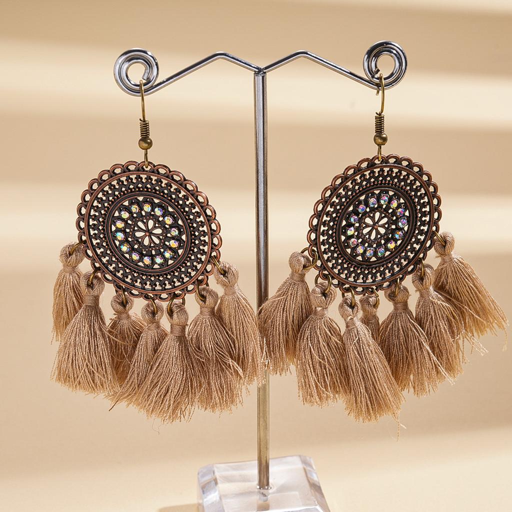 Round Short Tassel Ear Hooks, High-end Earrings, Bohemian Earrings