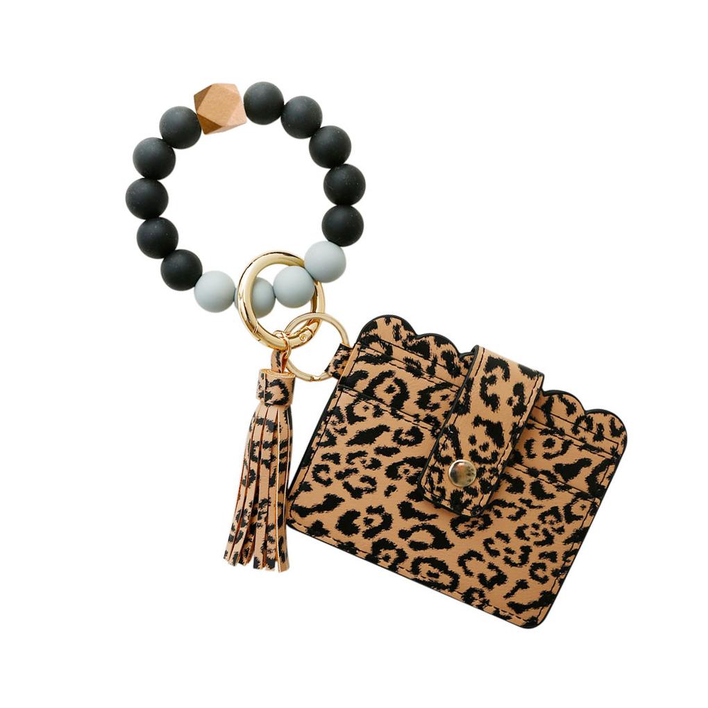 

Keychain Bracelet Wear-resistant Key Chains Silicone Beads Good Elasticity Lovely Portable Keys Ring Lightweight Key Buckle leopard print