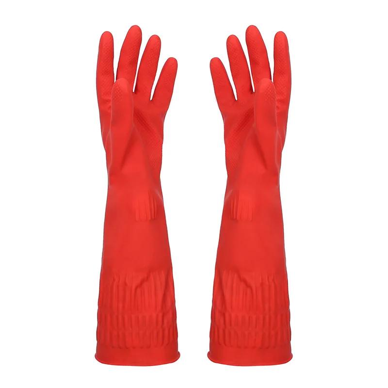 

45cm Plus Velvet Latex Household Gloves, Integrated Extended Design, Winter Warm Gloves for Laundry & Dishwashing 1 pair
