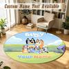 Round Rug Custom NameBluey Pattern Non Slip Carpet Home Floor Decor